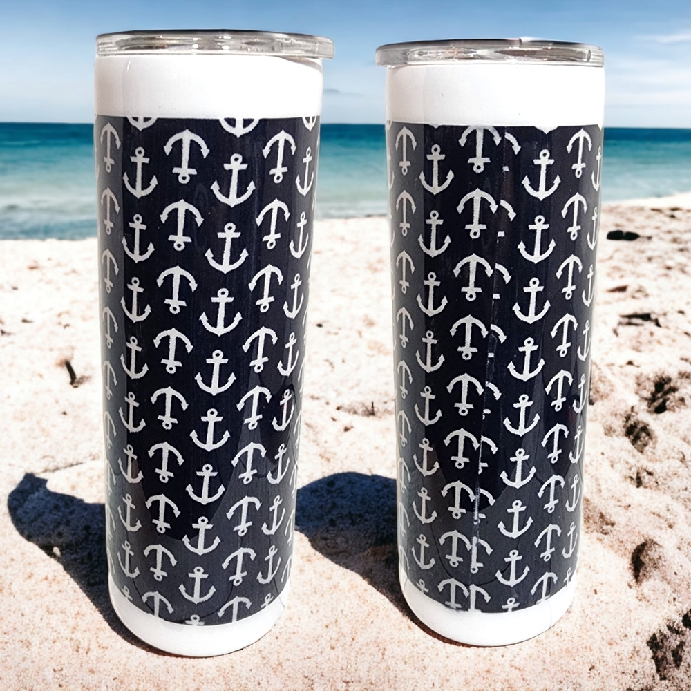 ⚓️ Navy Blue & White Anchor l Fabric Tumbler